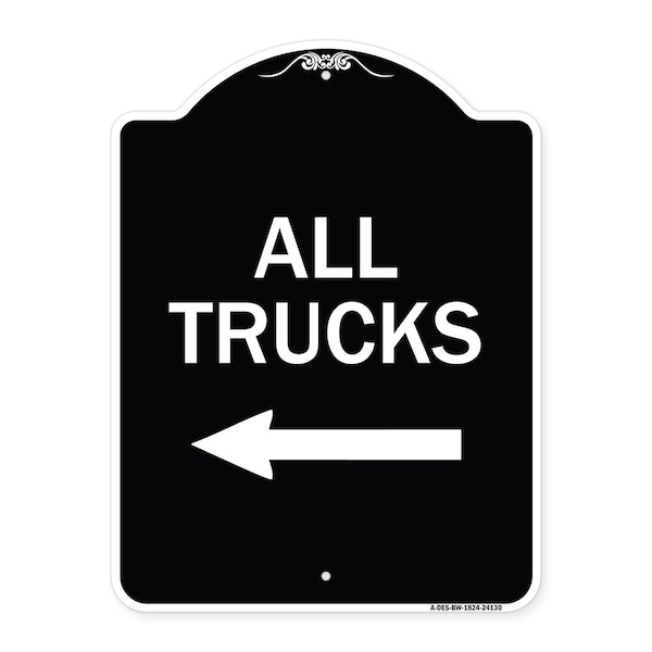 Driveway All Trucks W/ Left Arrow Heavy-Gauge Aluminum Architectural Sign, 24" x 18", BW-1824-24130